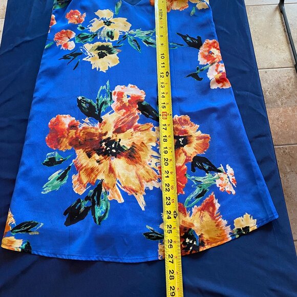 LULU's Blue Floral Adjustable Spaghetti Strap Mini Dress- XS - Picture 5 of 5
